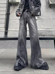 2025 Trashy Y2K Streetwear Washed Grey Baggy Stacked Flare Jeans Pants Men 90S Vintage Clothes Hip Hop Luxury Male Long Trousers