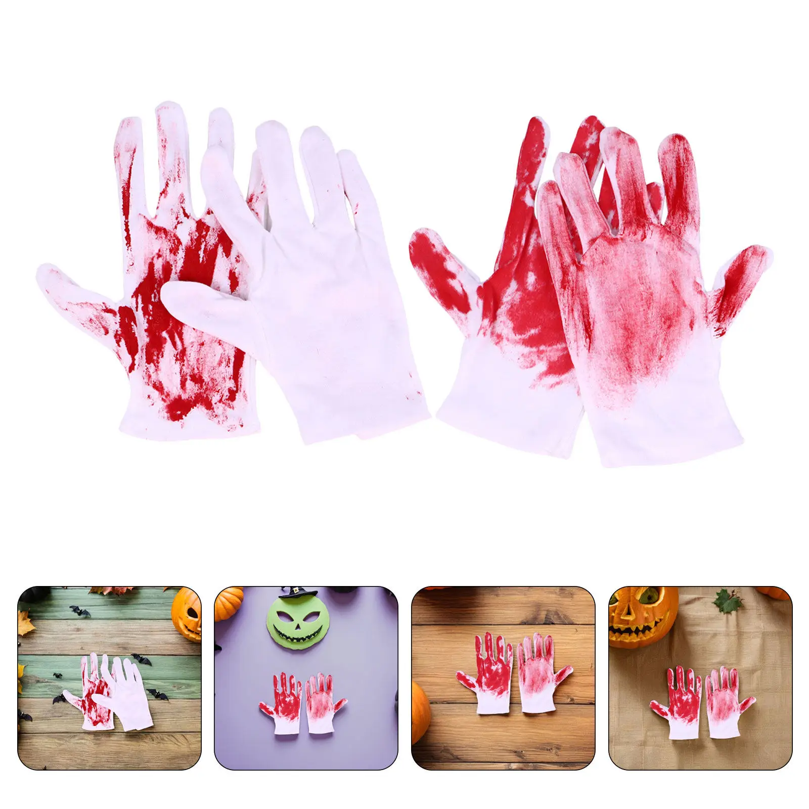 

4Pairs Halloween Prop White Bloody Gloves Realistic Blood Splatter Stretchy Knit Costume Accessories Horror Cosplay Zombie