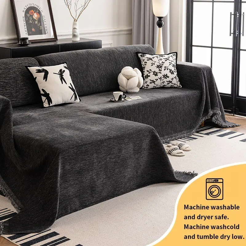 

2PC-Cream Chenille Sofa Cover Living Room Simple Dustproof Sofa Cover Cloth Four Seasons Universal Full Set Towels