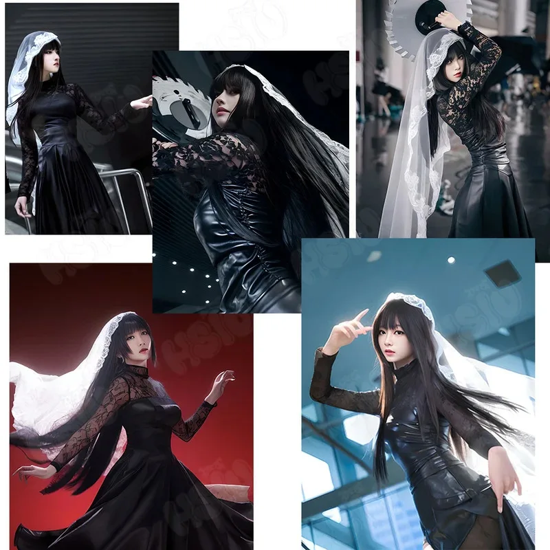 

CyOsaragi Cosplay Costume Wig HSIU imitation leather dress Dress Veil Gothic Taro Sakamoto Anime SAKAMOTO DAYS Osaragi Cosplay