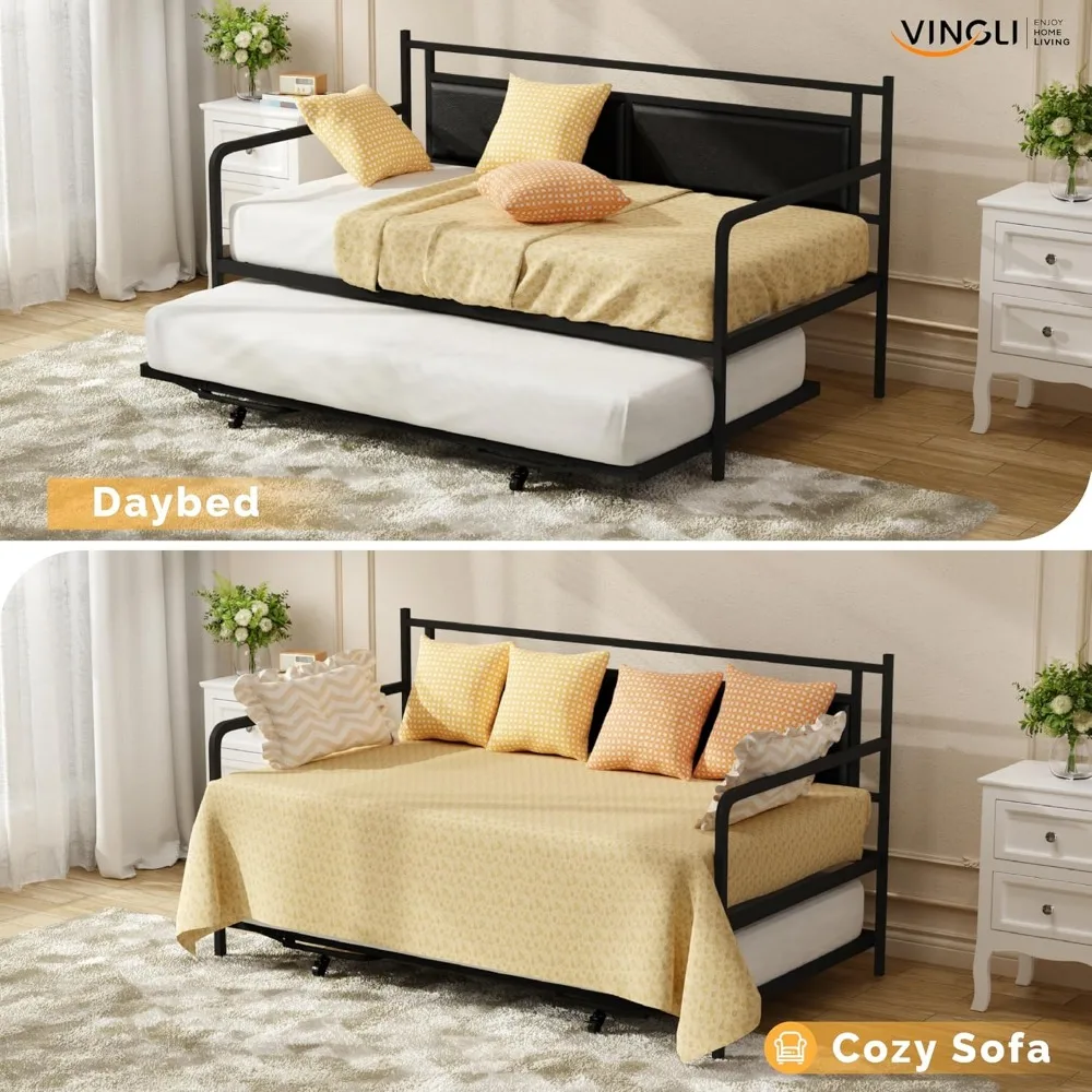 Espreguiçadeira dupla com rodízio pop-up, sofá-cama com luz LED e estação de carregamento, cama removível com suporte e estofamento de ripas de aço