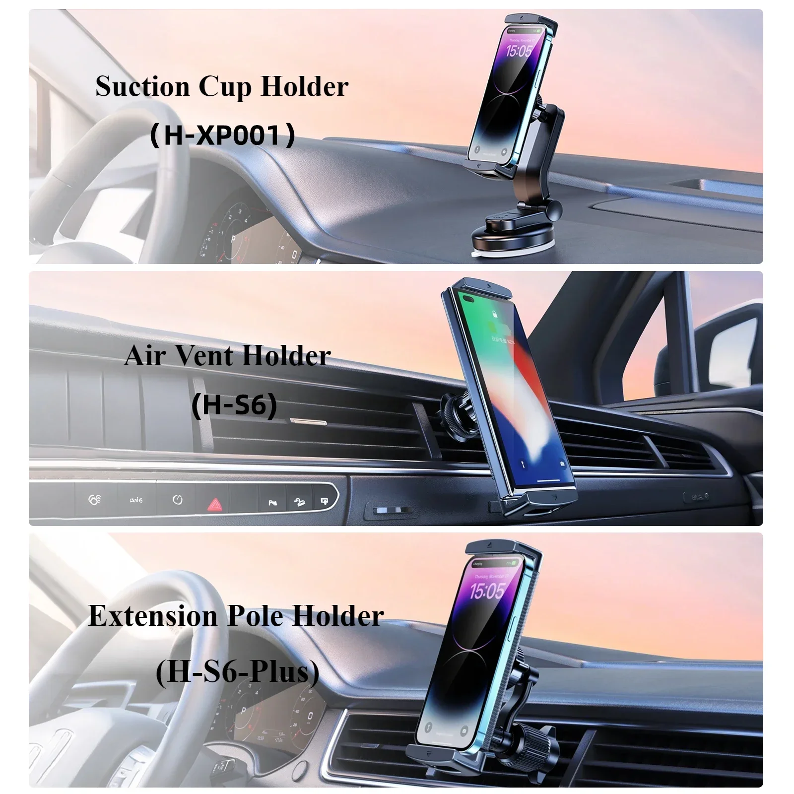 Hipacool for iPhone iPad Z Fold 6 5 Car Phone Holder Air Vent Holder Car Suction Cup Holder 360° Rotation for 4.7-12.9\