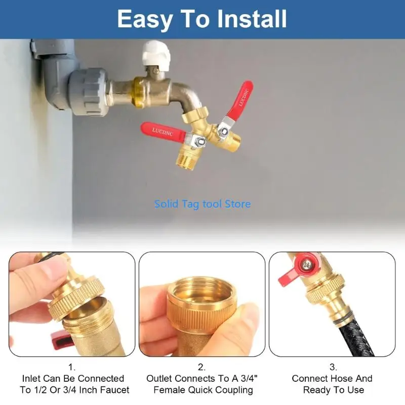 4XFD Two Control Composition Y Divider for Garden Hose Highlighting Large Handle and Close Washers for Simple Water Regulation