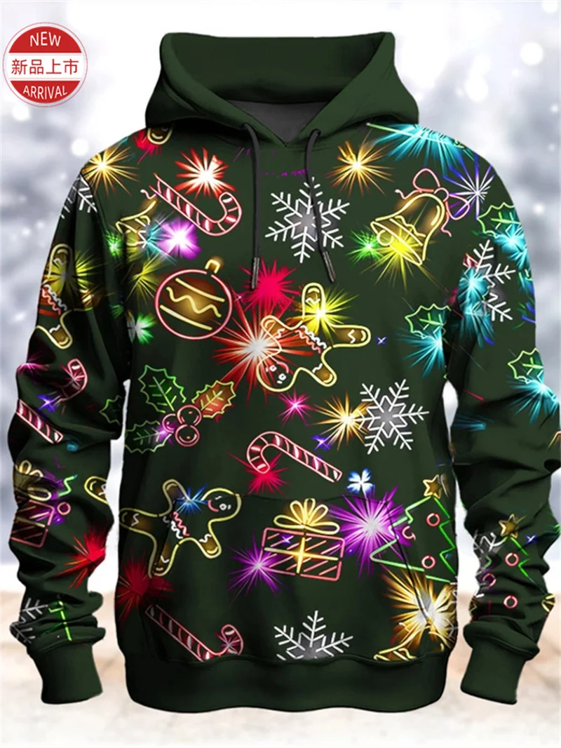 Fashion Merry Christmas 3d Printed Hoodies Christmas Color Gingerbread Lights Graphic Hooded Sweatshirts Mens Clothing Pullover