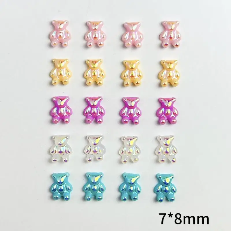 New Flowing Light Colorful Bear Nail Charms Dopamine 3D Resin Mini Cute Cartoon Bear Nail Art Decoration for Manicure DIY