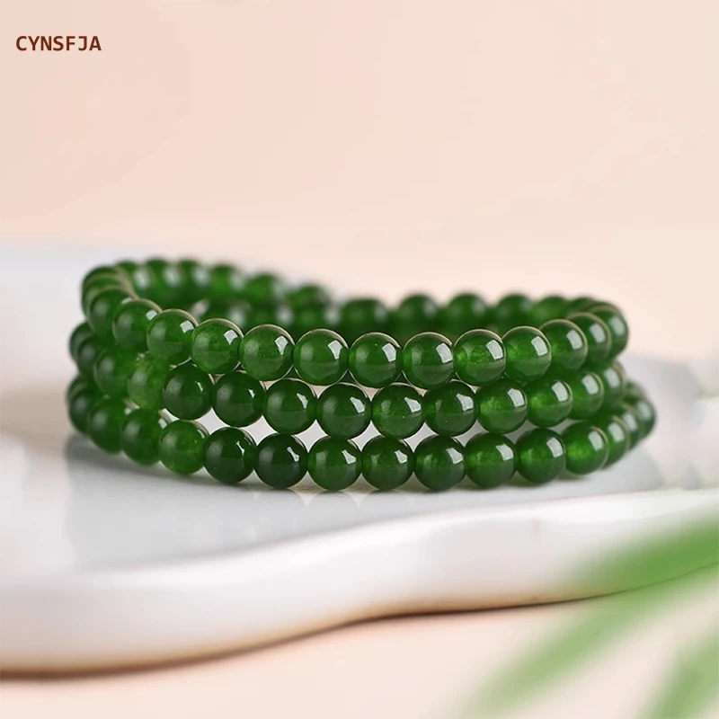 CYNSFJA New Real Rare Certified Natural Hetian Jasper Women's Lucky Green Jade Bracelets Necklace 6mm High Quality Elegant Gifts