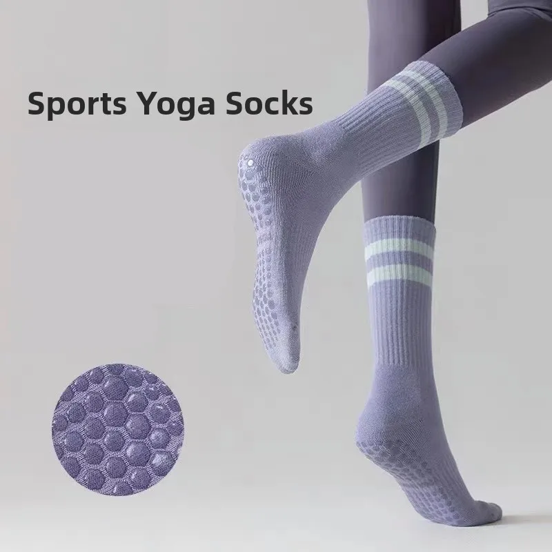

Утолщенные носки для йоги с силиконовыми вставками против скольжения для женщин, спортивные, хлопковые, на все сезоны, для дома, комфортные, средней длины