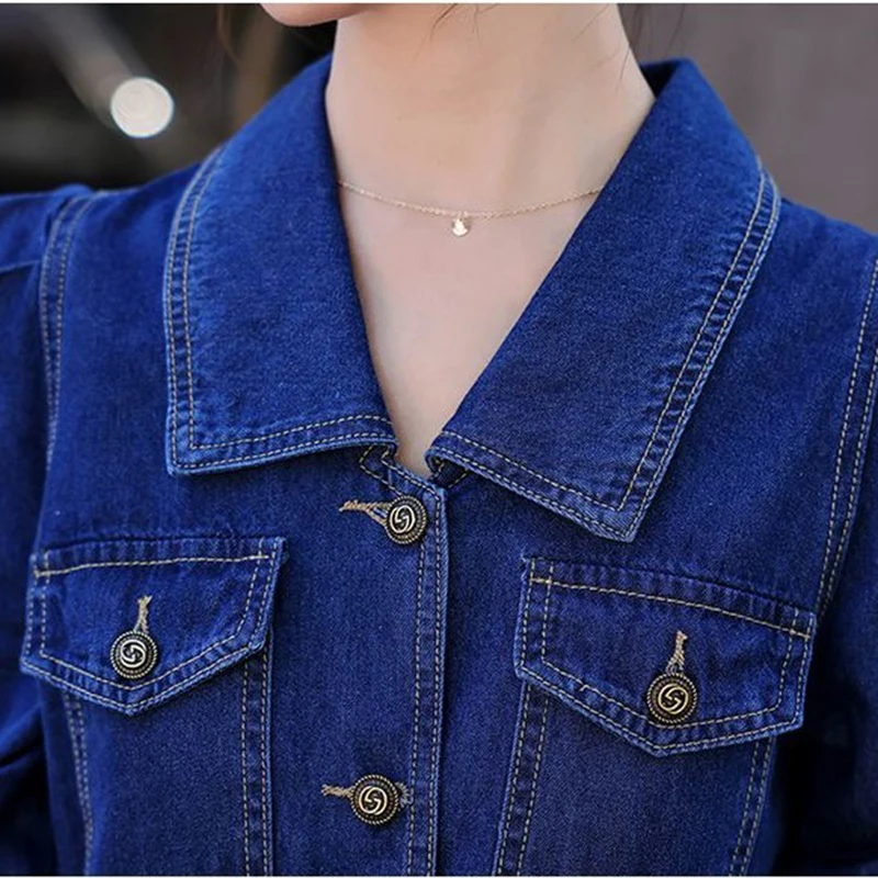 Women\'s Autumn New Denim Dress Single-Breasted Blue Street Bomber Vintage Jeans Dresses Fashion Elegant Long Dress Female 2023