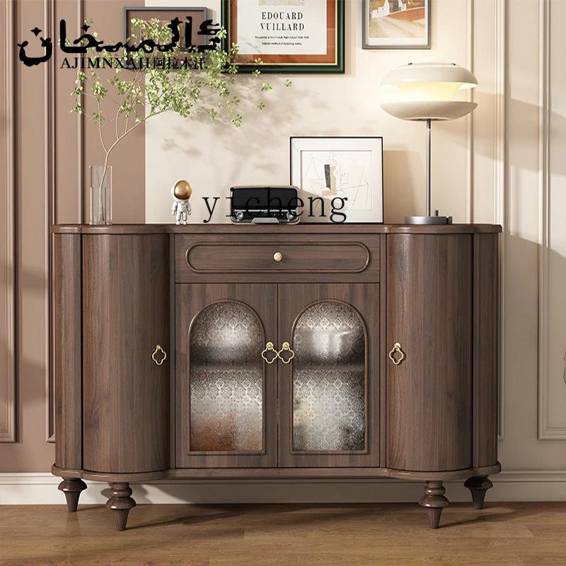 

ZC Solid Wood Black Walnut Sideboard Cabinet Retro Living Room Locker Medieval Entrance Cabinet