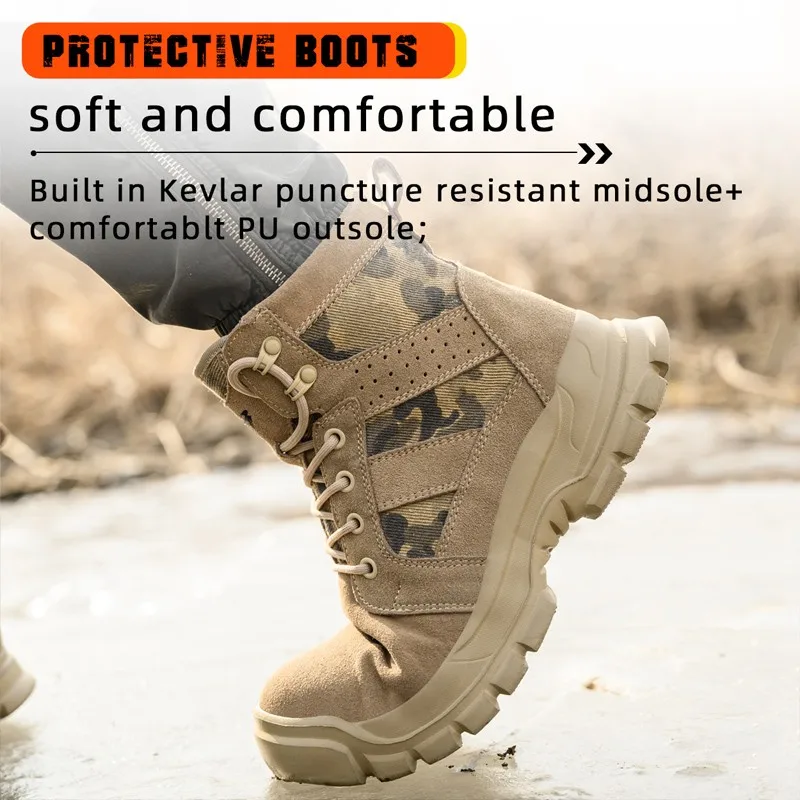 Botas tácticas para exteriores, zapatos de seguridad de alta calidad para hombres, antigolpes, antiperforación, resistentes al aceite, antideslizantes, botas de escalada de montaña