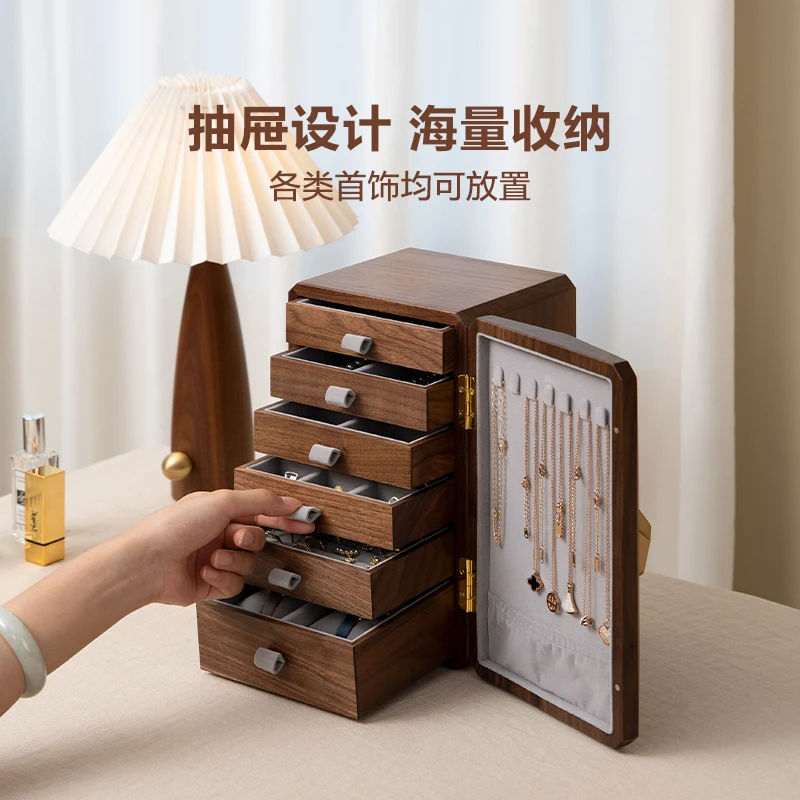 

Fanhan, шкатулка для драгоценностей из черного ореха, высококачественная изысканная легкая роскошная шкатулка для драгоценностей, свадебный подарок, многослойная шкатулка для хранения ювелирных изделий.