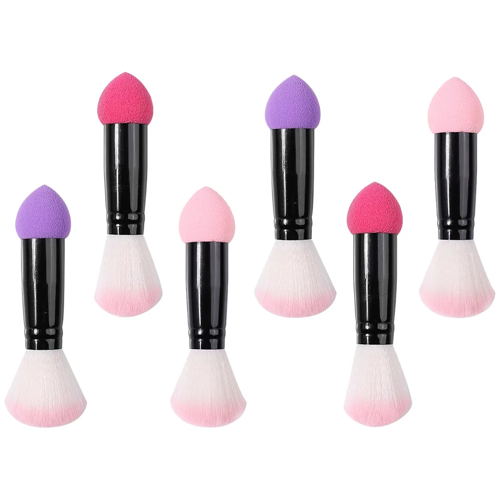 6 個デュアルエンドブラッシュブラシソフト毛フェイスメイクアップツールパウダーファンデーションクリーム輪郭コンシーラートラベルサイズ