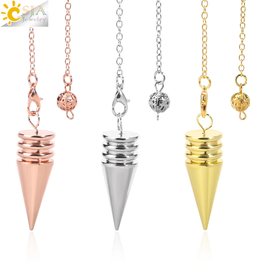 CSAlbanCone-Pendule en métal pour la radiesthésie Reiki, pendentif de document en or, pendules de