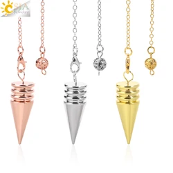CSJA Cone Metal Pendulum for Divination Dowsing Reiki Gold Color Pendant Meditation Pendules Openable Radiesthesia Jewelry H162