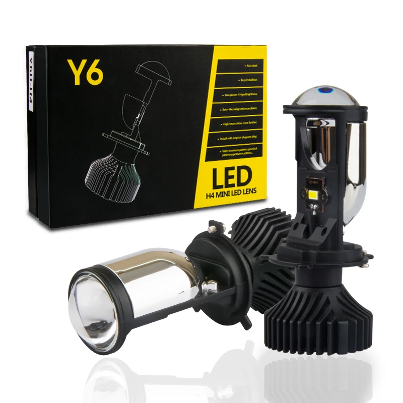 Y6D H4 LED Headlight Kit Lamp Mini Projector Lens with Fan Cooling 70W/90W Canbus Automobile Hi/Lo Beam Bulb 12V 6000K RHD LHD