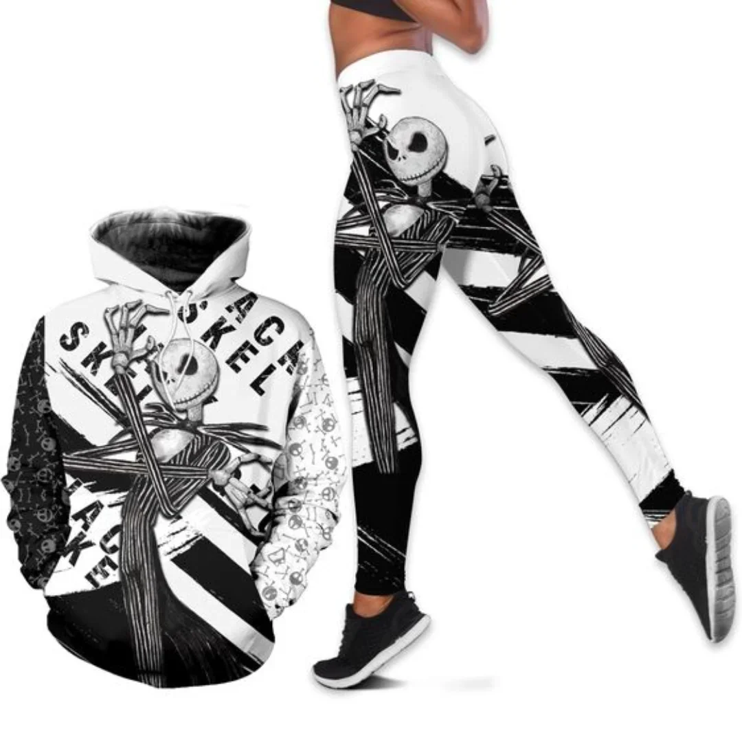 The Nightmare Before Christmas Jack Skellington Women\'s Hoodie and Leggings Set Disney Yoga Hoodie Leggings Fashion Tracksuit