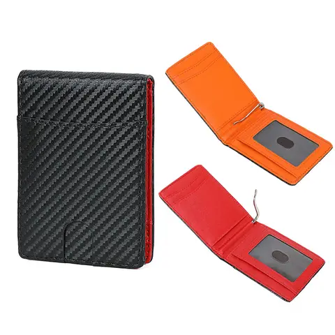 Slim Carbon Fiber PU Leather RFID Blocking Wallet Men, Bifold Money Clip, Minimalist Front Pocket Credit Card Holder