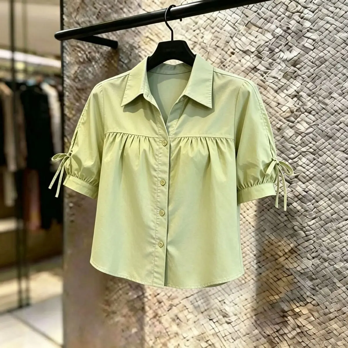 Fashionable Thin Short Sleeve Shirt for Small Stature Women  Knot Loose Fit Summer New Style Top  Collar Other M...