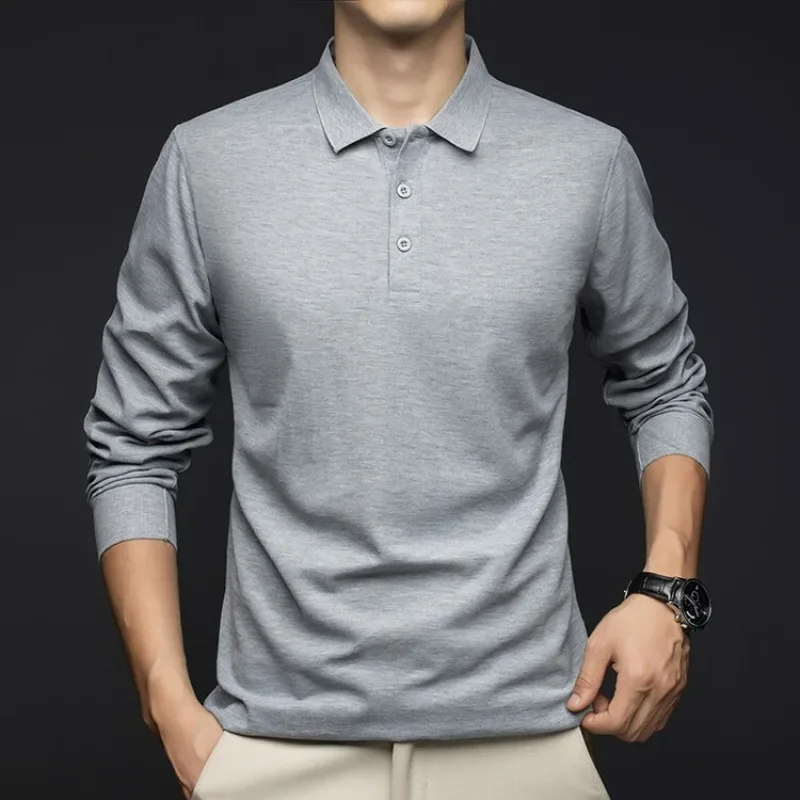 

New Men's Long-sleeved Polo Shirt Fashion Casual Pullover Shirts Cotton Tops