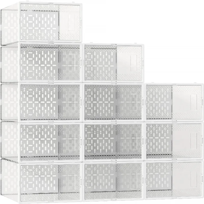 

Large Shoe Storage Boxes, 12 Pack Shoe Boxes Clear Plastic Stackable, Shoe Organizer Box for Closet, Stackable Sneaker