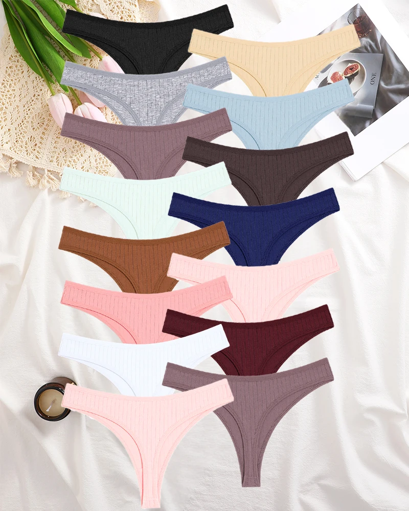 15Pcs Baumwolle Höschen G-String Frauen Höschen Sexy Unterwäsche Weibliche Dessous Tanga Slip für Frau Einfarbig Intime Pantys
