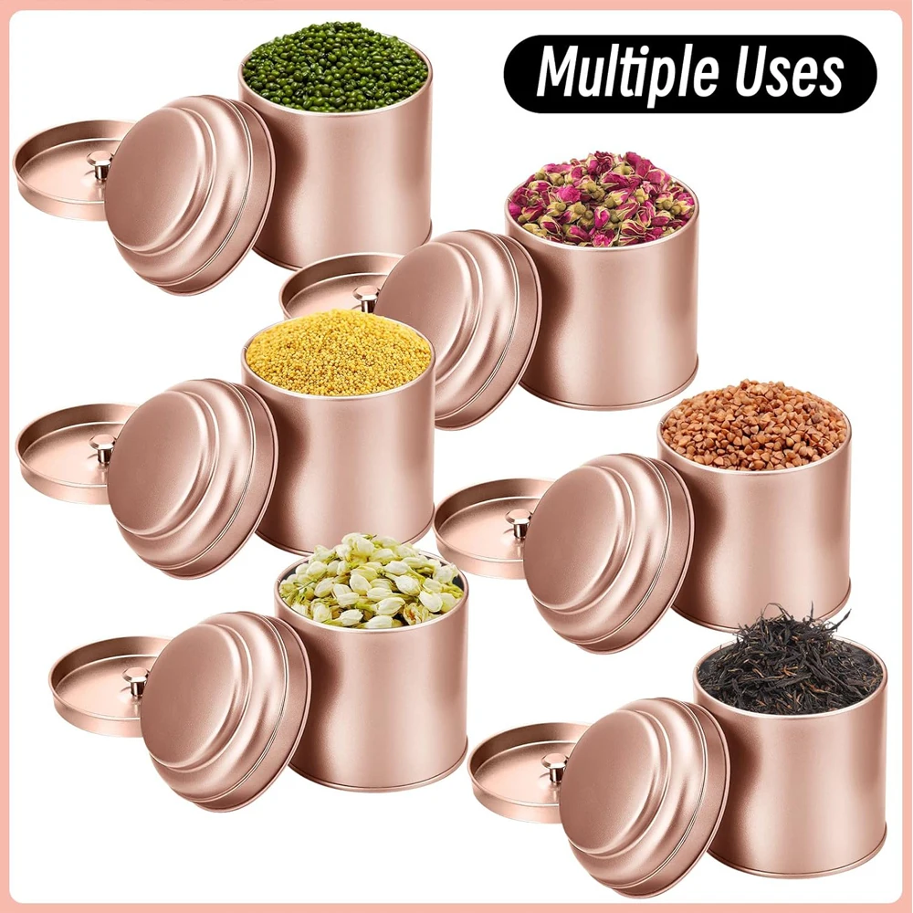 12 Pcs Tea Tin Canister with Airtight Double Lids Round Tin Can Box Small Kitchen Tea Canister Loose Leaf Tea Storage Tea Can