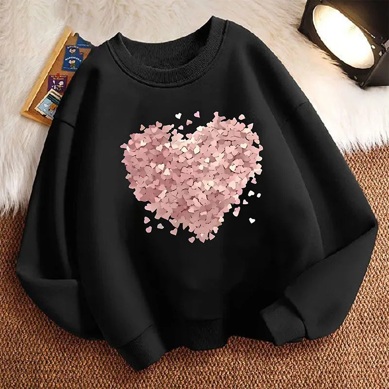 Fashion Children's Sweatshirt Pullover Spring Love Heart Crew Neck Graphic Print Hoodie Boy Girl Kids Hoody