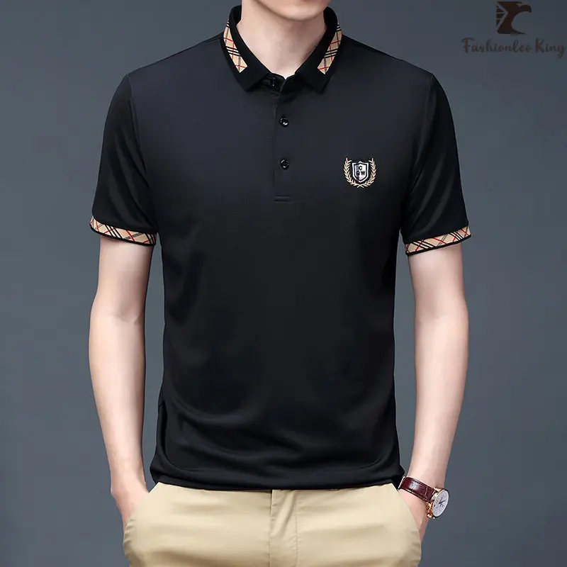 

Embroidered Business Collar Polo Shirt Male Casual Loose Top for Men Short Sleeve Collar T Shirt