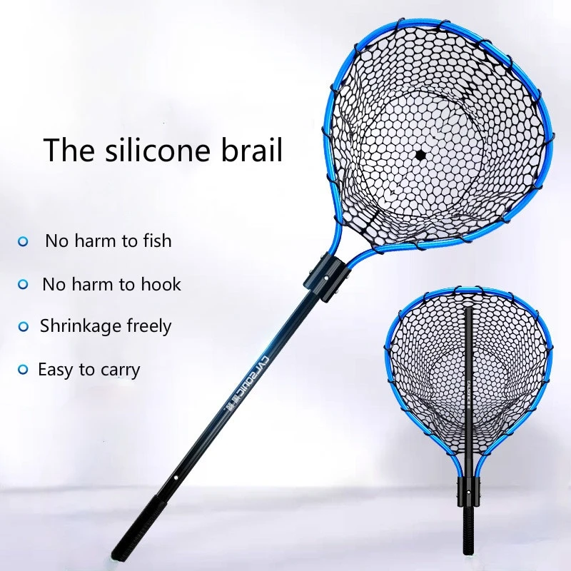 Big Fish Sea Fishing Net Lura Hand Net Aluminium Alloy Outdoor Fishing Blue Silica Gel Diddle-net Lura Net 3 Flat Push Expansion