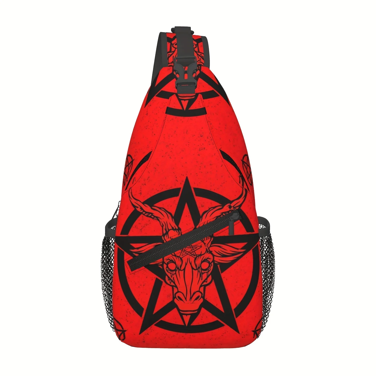 

Crossbody Chest Bag Hiking Backpack - Red Satanic Pentagram Shoulder Bag - Large Capacity, Folding, Durable - For Men & Women