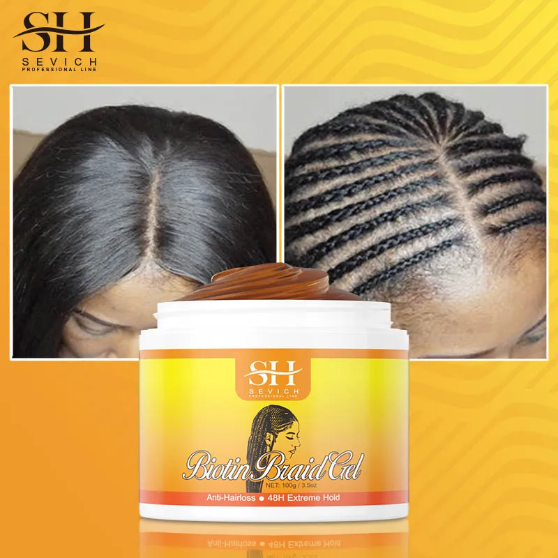 African Hair Styling Braiding Gel 100g Edges Control Hair Shaping Cream Traction Alopecia Biotin Anti Break Hair Wax Sevich