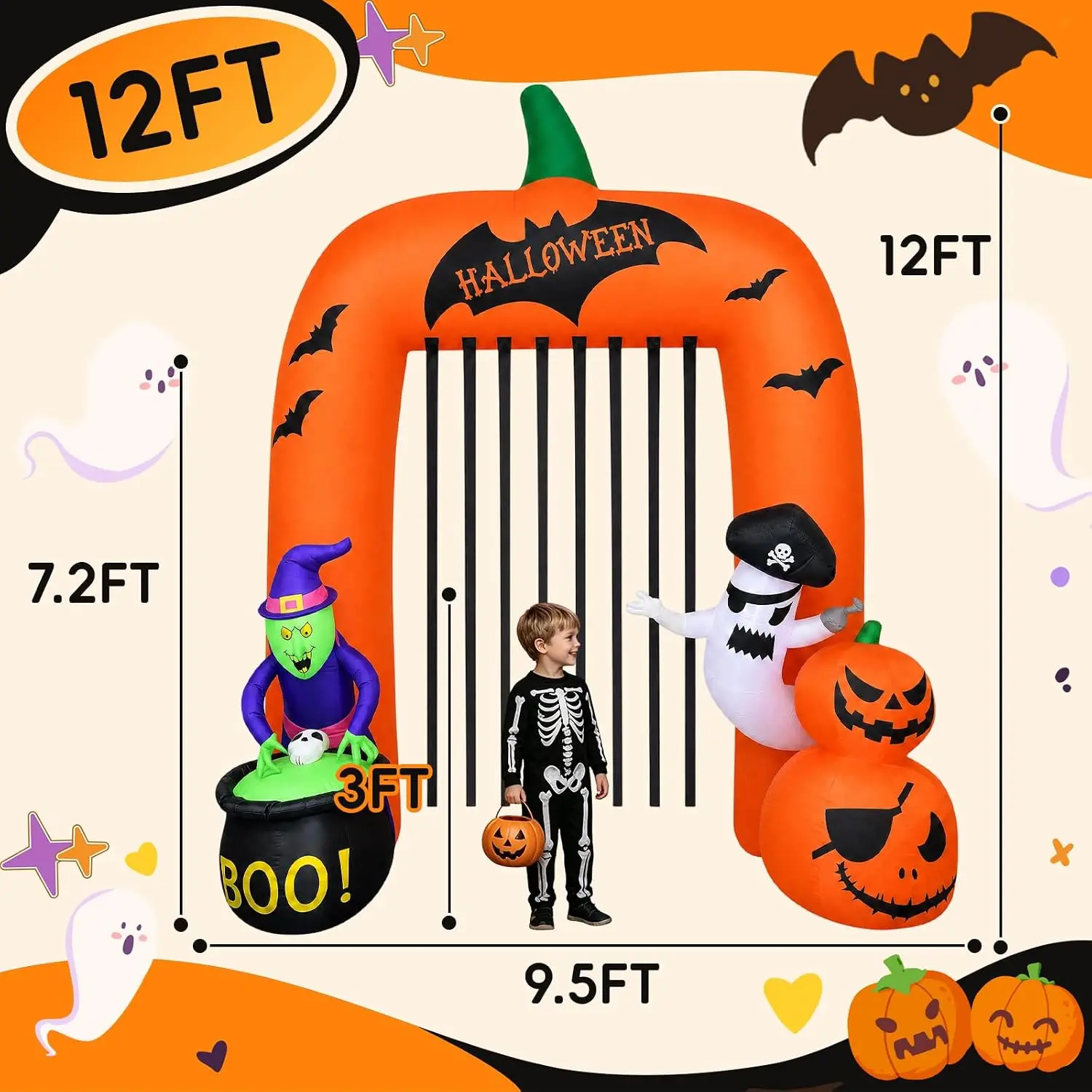 12FT Halloween Inflatable Archway Decoration for Halloween Party Outdoor | Blow Up Yard Outdoor Decorations, Pumpkin Ghost Witch