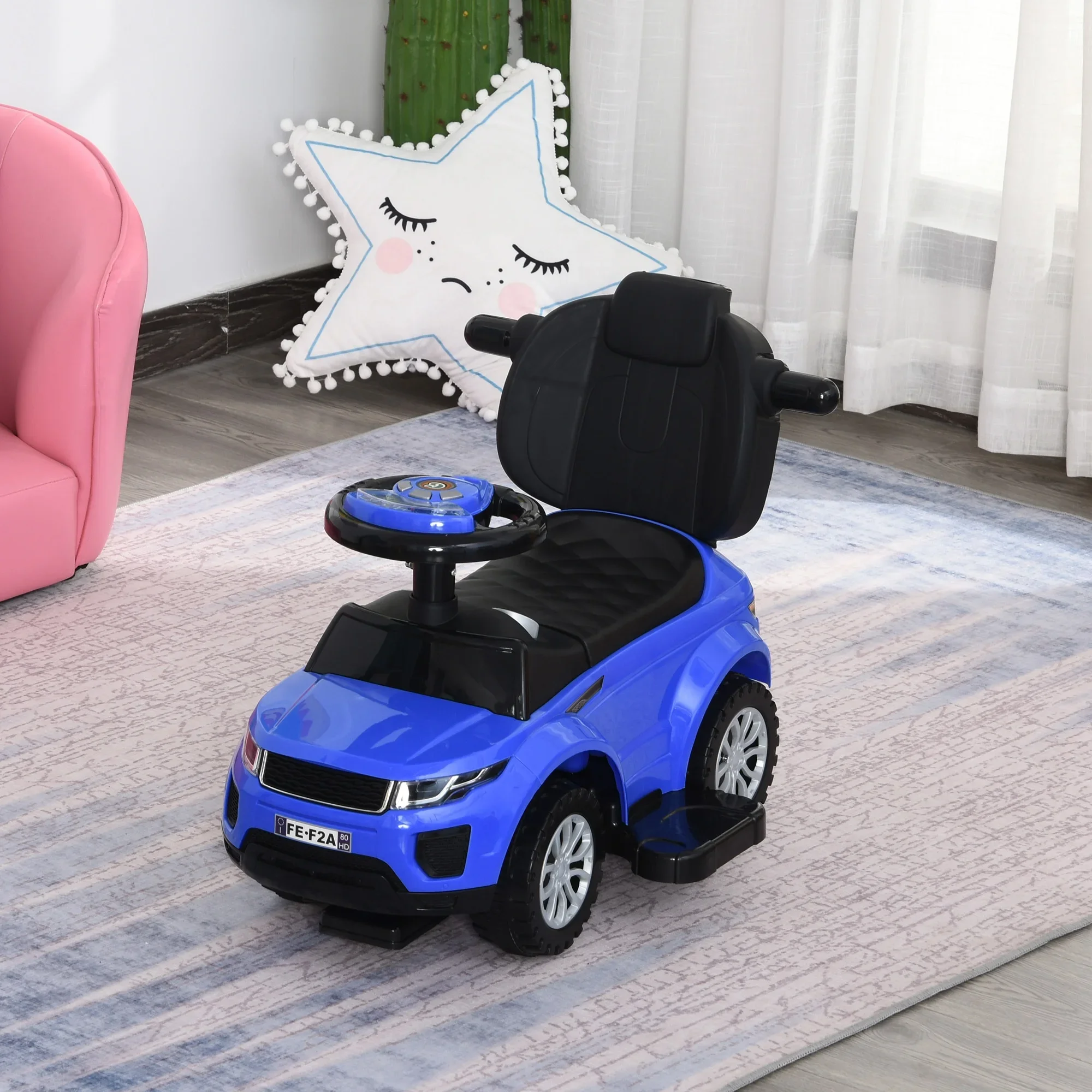 2-in-1-Schiebeautos für Kleinkinder, Kinder-Fahrt auf dem Push-Auto, Kinderwagen, Schiebeauto mit Hupe, Musik-Lichtfunktion, sichere Bar-Fahrt auf Spielzeug