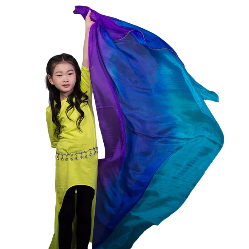 الفتيات 100% الحجاب الحرير الرقص الشرقي وشاح اليد ألوان تدريجية الحجاب شال خفيفة الوزن الاطفال أداء زي اكسسوارات 200X90cm