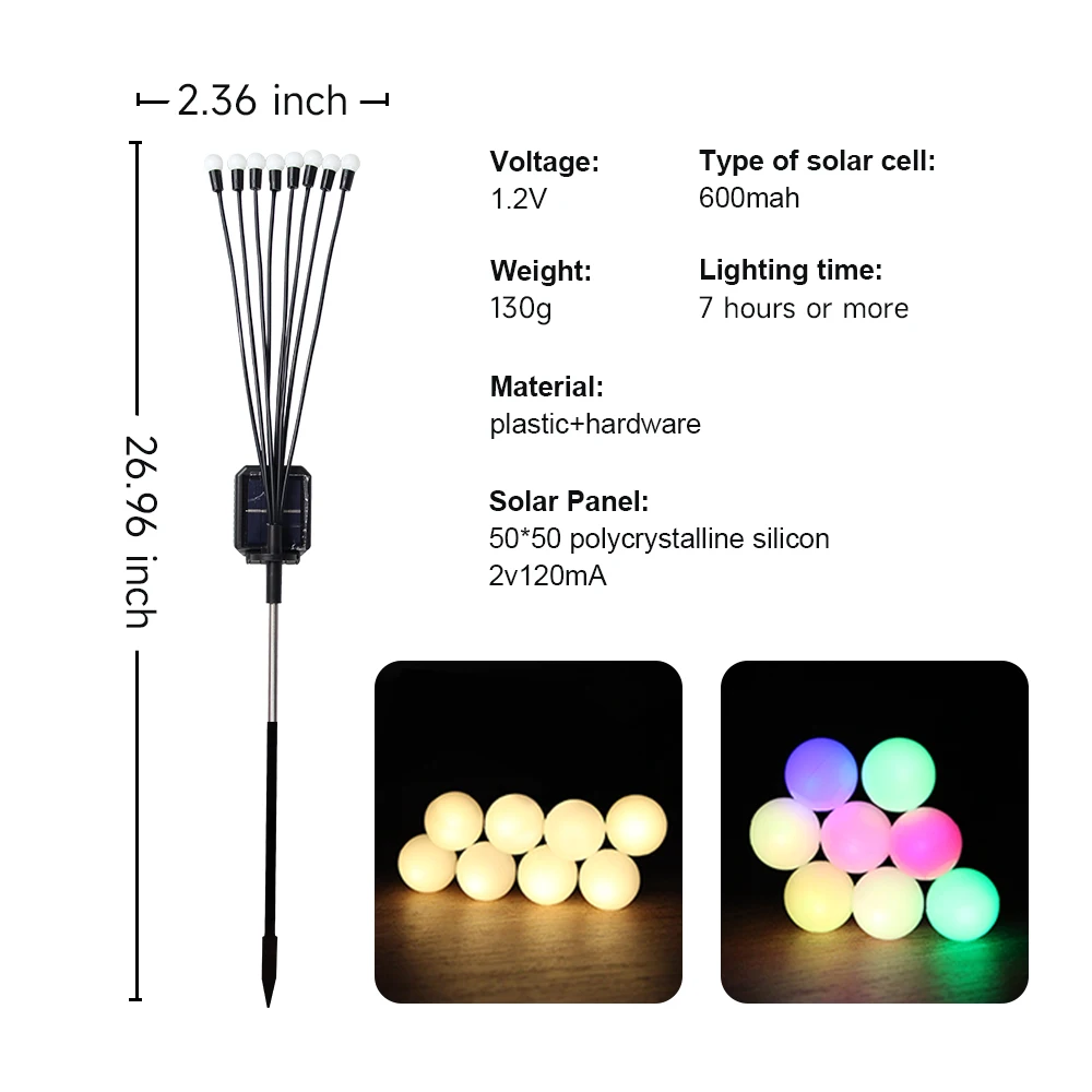 8LED Solar Garden Lamp LED Wind-driven Firefly Ground Plug Lamp Garden Ramadan Decoration Festival Lamp Landscape Lawn Lights