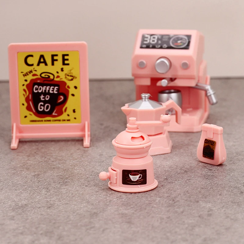 Cafetera rosa en miniatura para casa de muñecas, conjunto de máquina para cocina o cafetería, muebles para casa de muñecas, modelo, accesorios de decoración, 1/12