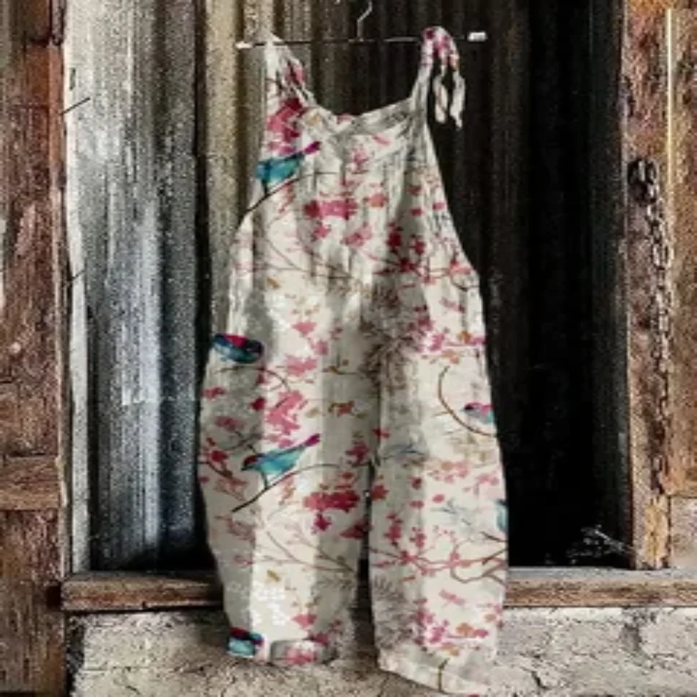 Combinaison d'été 2025, combinaison pour femmes, imprimé d'oiseaux 3D, à la mode, mignonne et polyvalente, bretelles réglables