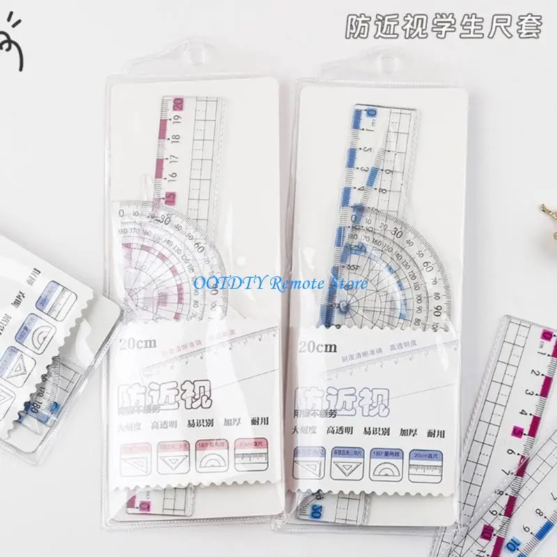 Conjunto herramientas geometría escolar con regla plástico Set Square Math Protractor