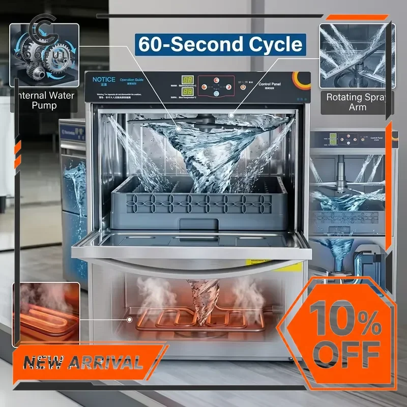 Commercial Undercounter Dishwasher SUS304 Automatic Glass Washer 400 Plates Hr For Restaurant Hotel Cafe Bar Kitchen