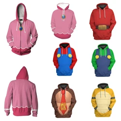 Sudadera con capucha de Super Bros para hombre y mujer, ropa deportiva informal holgada con estampado 3D de princesa melocotón, disfraz de Cosplay de Halloween