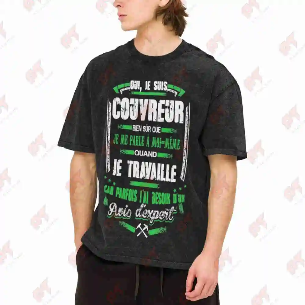 Expert Roofer Back Print Vintage Washed Tee Pure Cotton T-Shirt