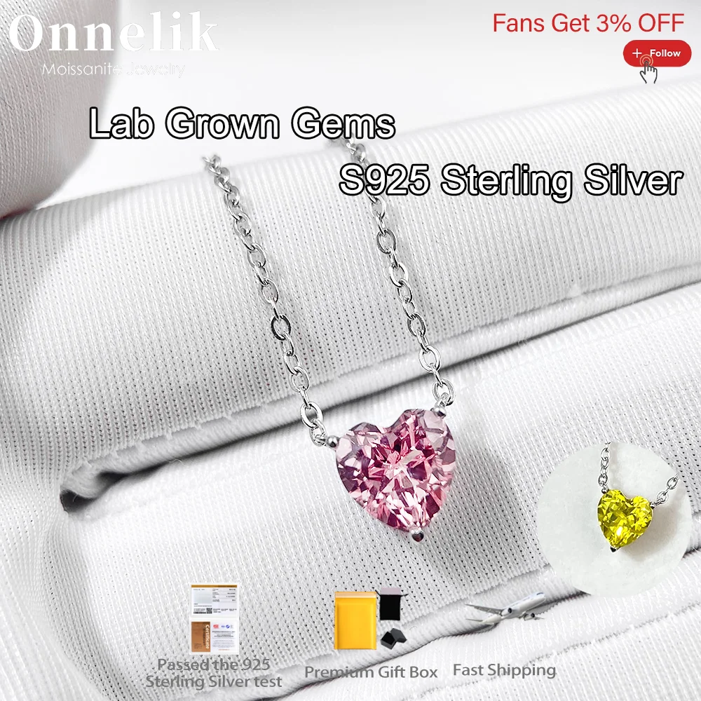 

Onnelik 2CT Real Lab Grown Canary Yellow/Padparadscha Diamond Necklace 925 Sterling Silver for Women Wedding Party Fine Jewelry