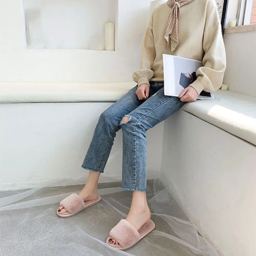 

Теплые женские модные тапочки с мехом и искусственным мехом для дома, нескользящие, осенне-зимние