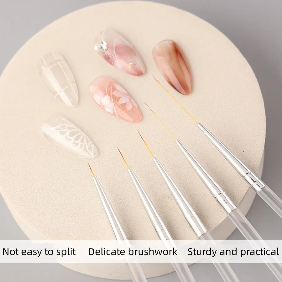 유연한 네일 아트 브러시 세트, 헤밍 및 드로잉, 전문 네일 아트 브러시 세트, 2/5/7 카운트 혼합 크기