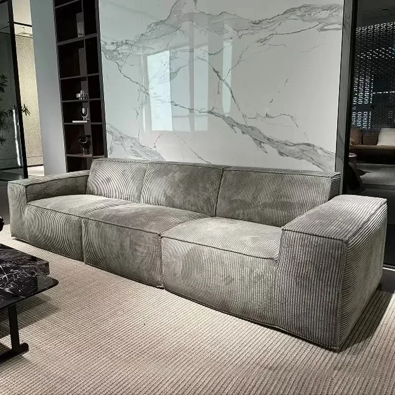 Fabric Vacuum Compressed Corduroy Sofa, Tofu Block Sofa Combination Full Sponge Shaped Straight Sofa, High Resilience Sponge image 2