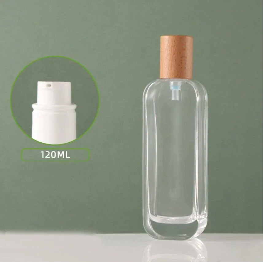 

120ml clear glass bottle wooden lid serum/lotion/emulsion/foundation/essence toilet toner water skin care cosmetic packing