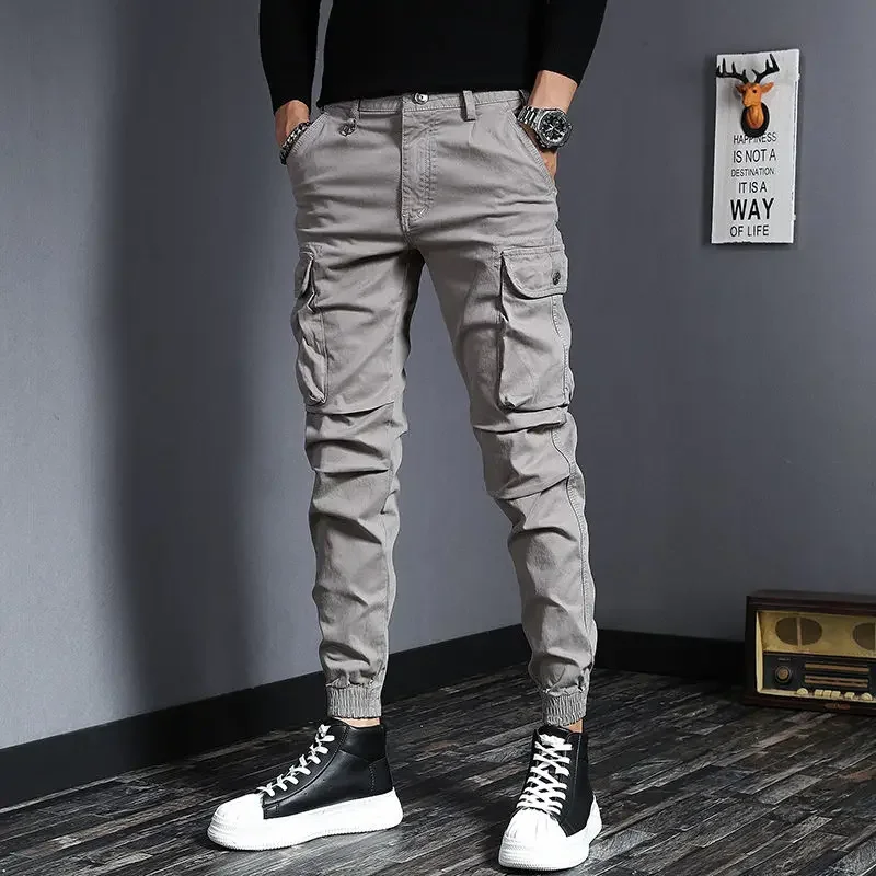 Men's Cargo Pants Autumn Winter Stretch Slim Male Trousers Skinny Fashion Casual Aesthetic Street Cheap Cotton High Quality Long