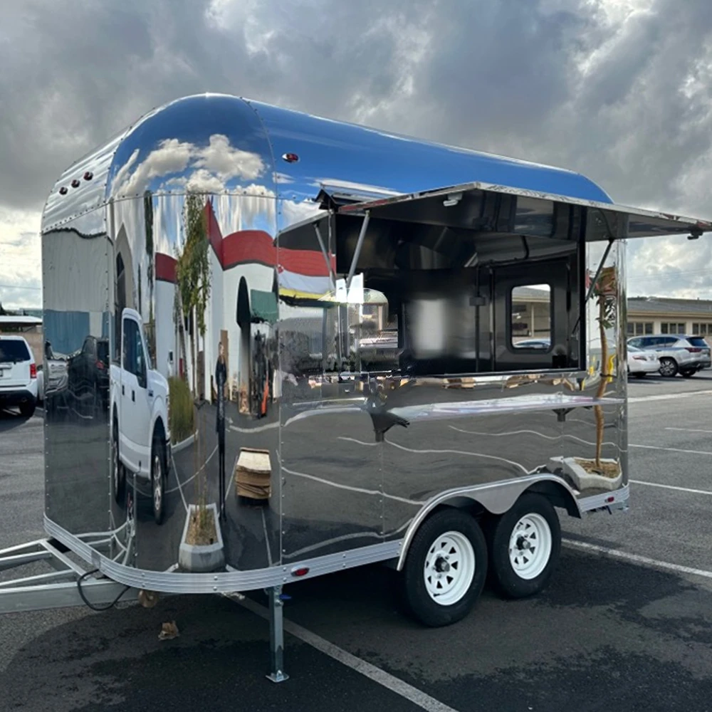 Mobile pizza hot dog food trailer stainless steel mobile fast food truck