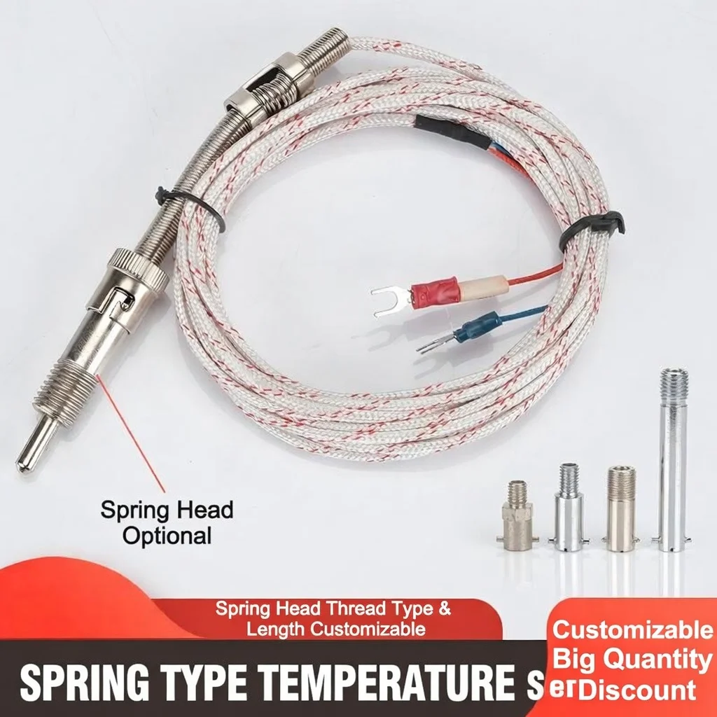 

1/2/3/4/5m Yarn-Wrapped Thermocouple K E Type Thermocouple temperature sensor M6 M8 M10 Compression spring 0-600℃