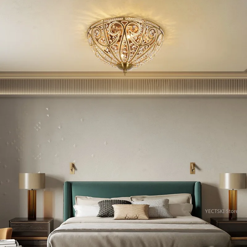 American crystal chandelier, retro wrought iron ceiling light, bedroom light, American countryside creative chandelier